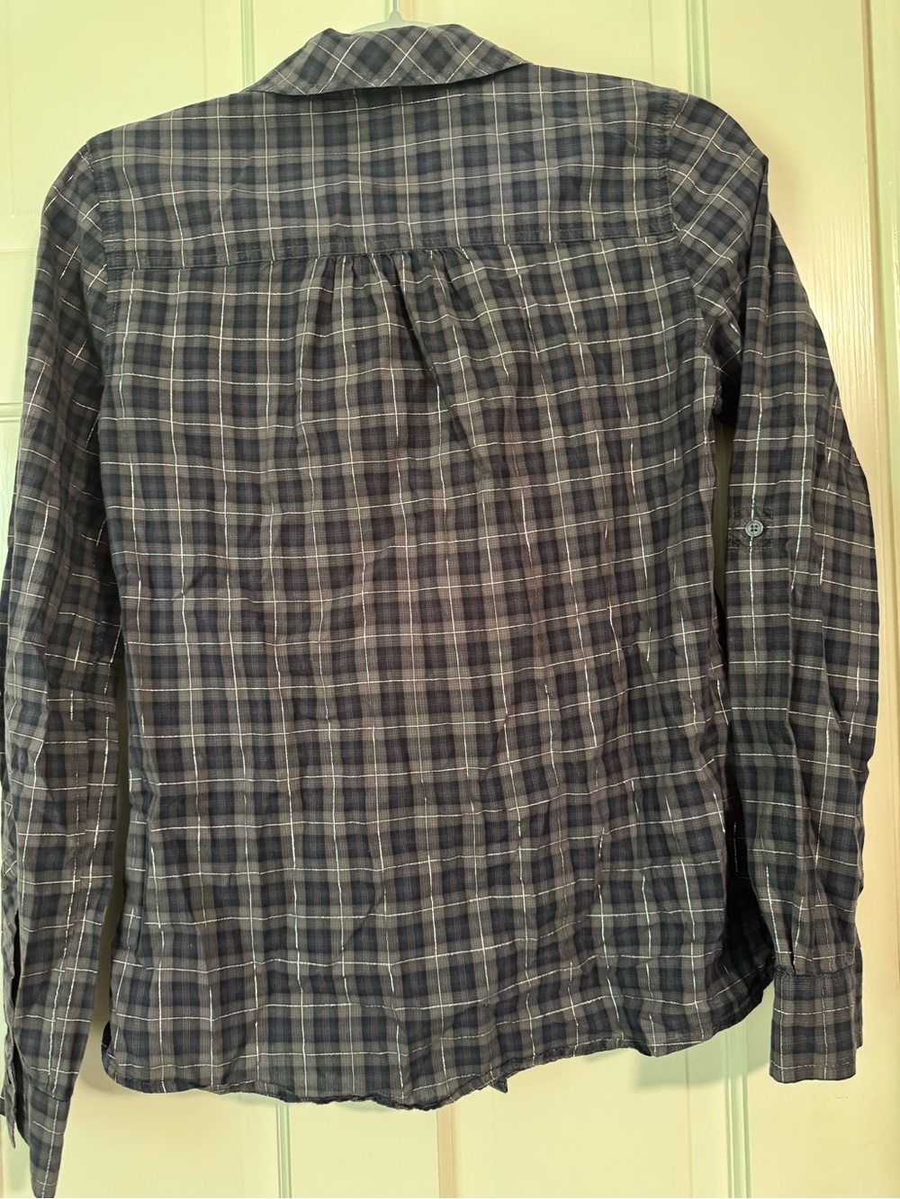 Express Women's Plaid Button-Down Shirt - Navy & Gray - Picture 4 of 6